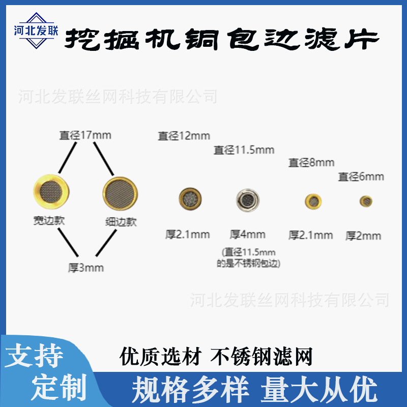 挖掘机不锈钢铜包边滤片厂家供应 油除杂质挖掘机配件滤网