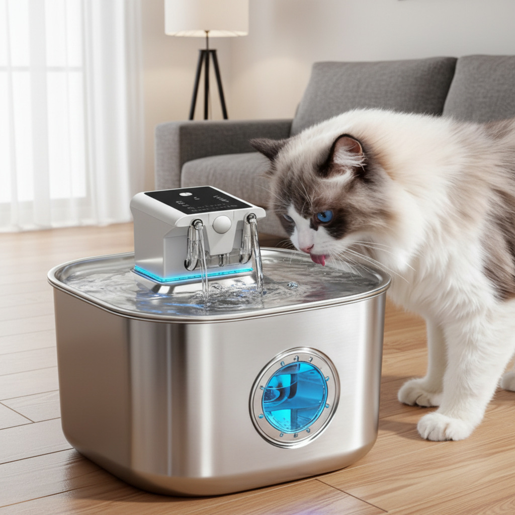 Bebedor de agua de inducción inalámbrica para mascotas 304 acero inoxidable 3.2L bebedor de agua para gatos no enchufado nuevo producto transfronterizo image 1