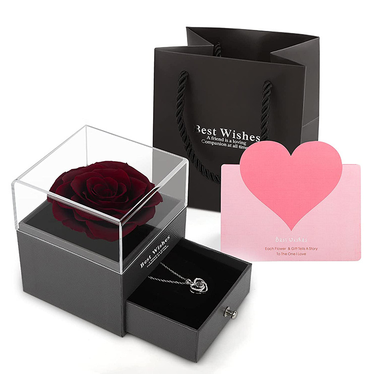 Caja de regalo de joyería con luz, rosa de flor real eterna, para el Día de San Valentín y el Día de la Madre, venta al por mayor transfronteriza de Amazon.