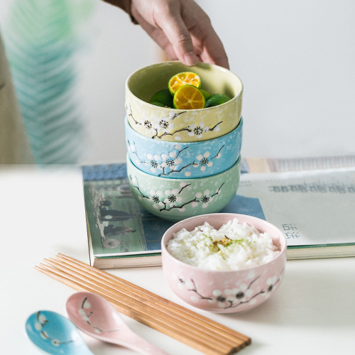 Japanese hand-painted ceramic bowl home soup bowl rice bowl creative dessert bowl steamed egg bowl ins ceramic tableware set
