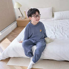 儿童奥粒绒睡衣套装秋冬款摇粒绒男童女宝家居服加绒加厚睡裤刺绣