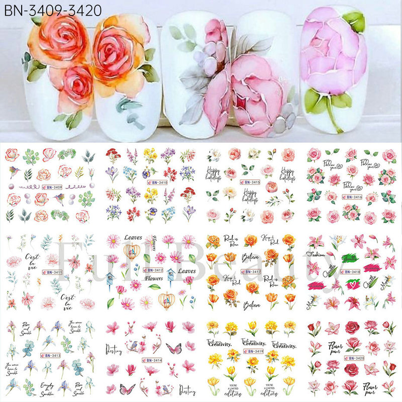 国境を越えた新しいネイルアート透かしシール春夏ユリ花薔薇桃花花花透かし爪貼り|undefined