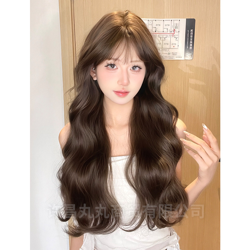 Maruwan Wig Women's Long Hair Artificial Hair Natural Full Head Cover Korean Wave Long Curly Hair Egg Roll Wig Cover
