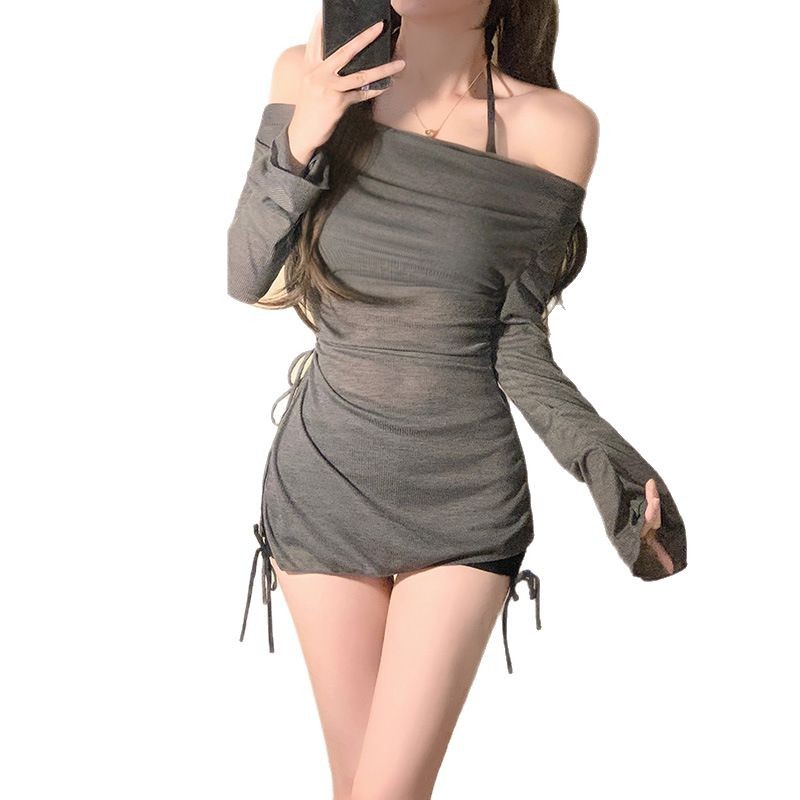 Women's Slimming Off-Shoulder Two-Piece Bikini Swimsuit Long Sleeved Cover up Sexy Style for Small Busts Spring/Summer 2025 New Arrival_ecoleips.com