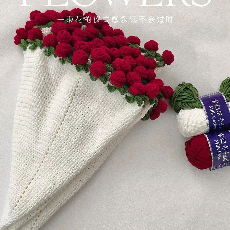 玫瑰花束毯子 手工玫瑰毯子 可以变成花束的毛毯 玫瑰花束毯 DIY