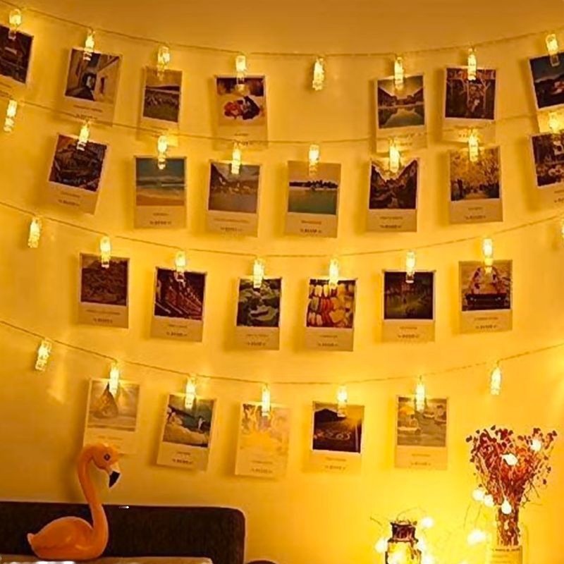 Transfronterizos LED Clip Light String foto pared decoración de la habitación Lámpara de color propuesta de matrimonio creativa caja de baterías USB lámpara de cable de cobre