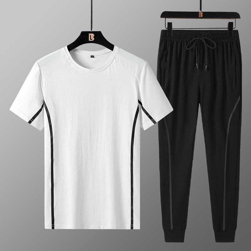 跨境戶外健身運動套裝印制LOGO大碼情侶款兩件套工廠直銷短袖短褲