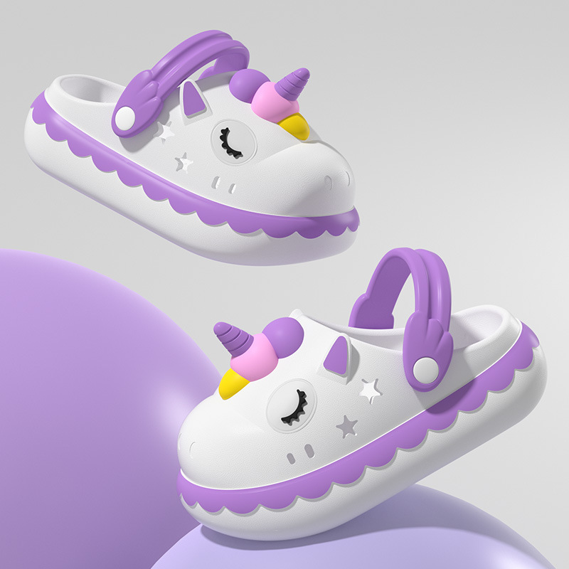 Unicorn Girls Slippers Summer Princess Cute Cartoon Baby Kids Indoor Non-Slip Girls' Hole Shoes