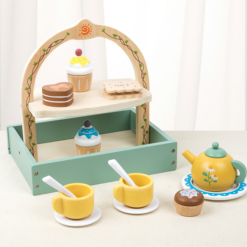 Simulación infantil de té de la tarde tetera de té dulces pastel galletas interacción padre-hijo puzzle juguetes de madera