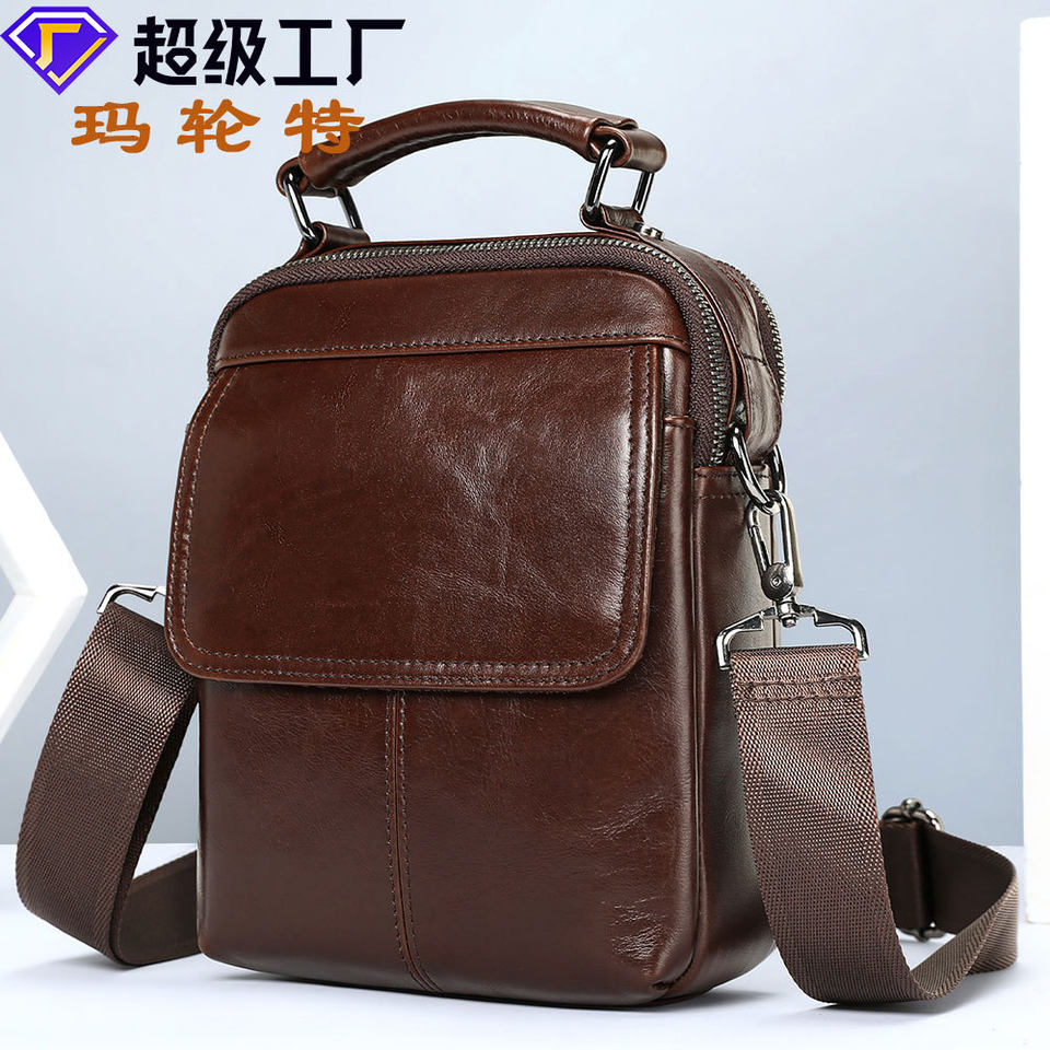 Túi đeo chéo nam da bò sáp dầu dáng đứng cao cấp, đựng vừa iPad 10 inch — màu đen, Màu cà phê