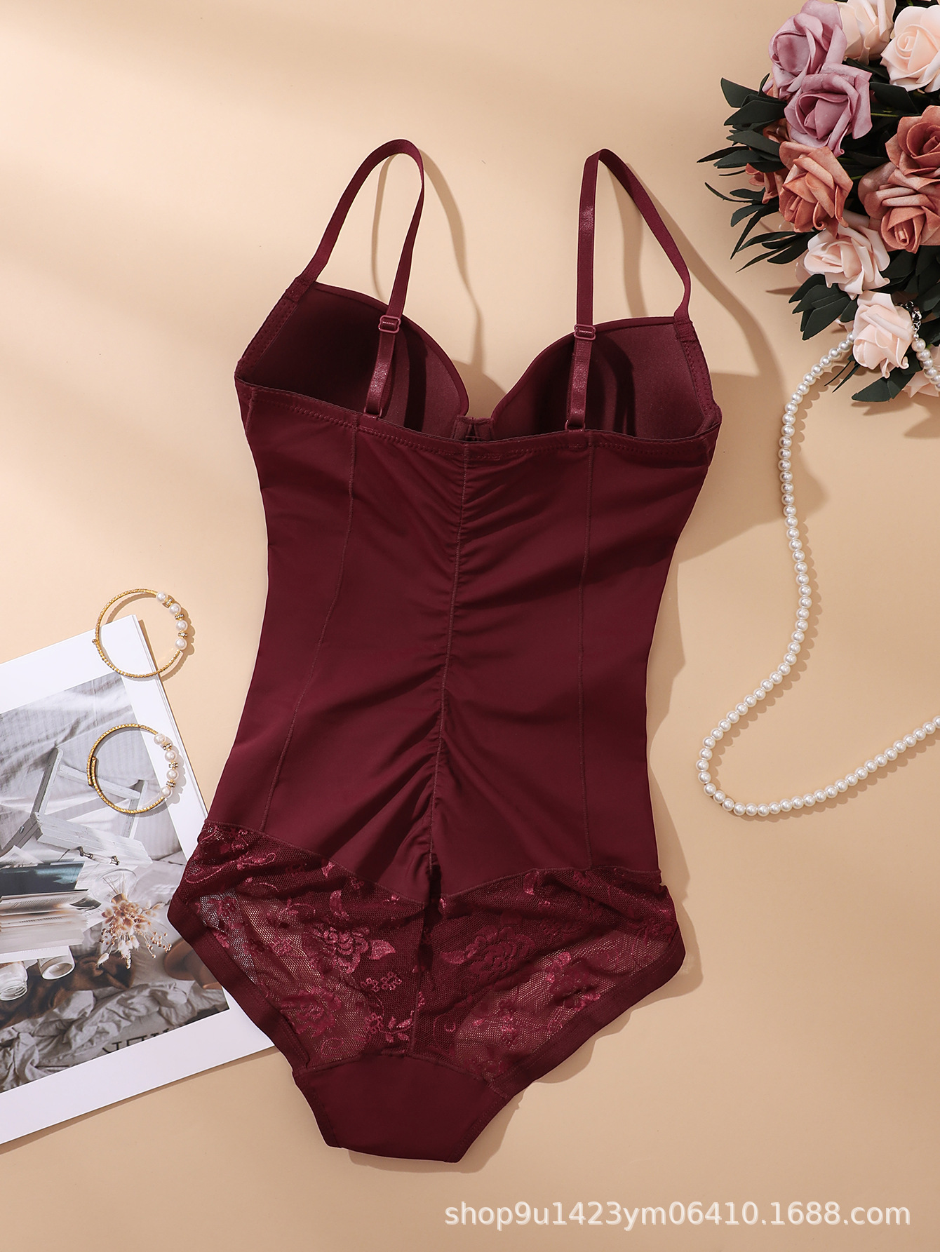 Body Faja Moldeador con Brasier de Nylon y Encaje Reductor Sin Costuras para Posparto