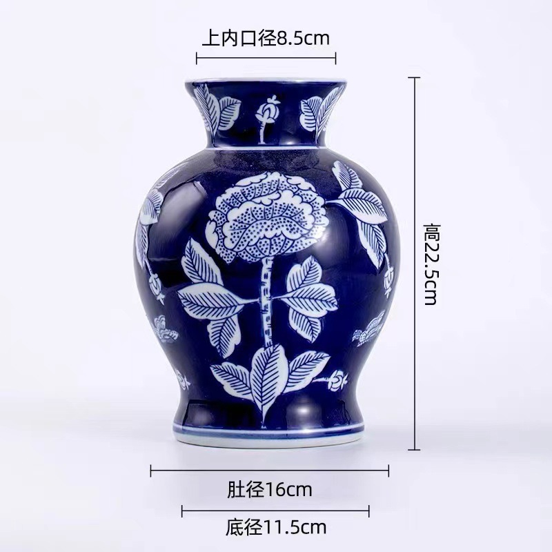新しい中国風のパステルセラミック花瓶青と白の磁器リビングルーム玄関フラワーアレンジメントデスクトップホーム装飾牡丹花瓶|undefined