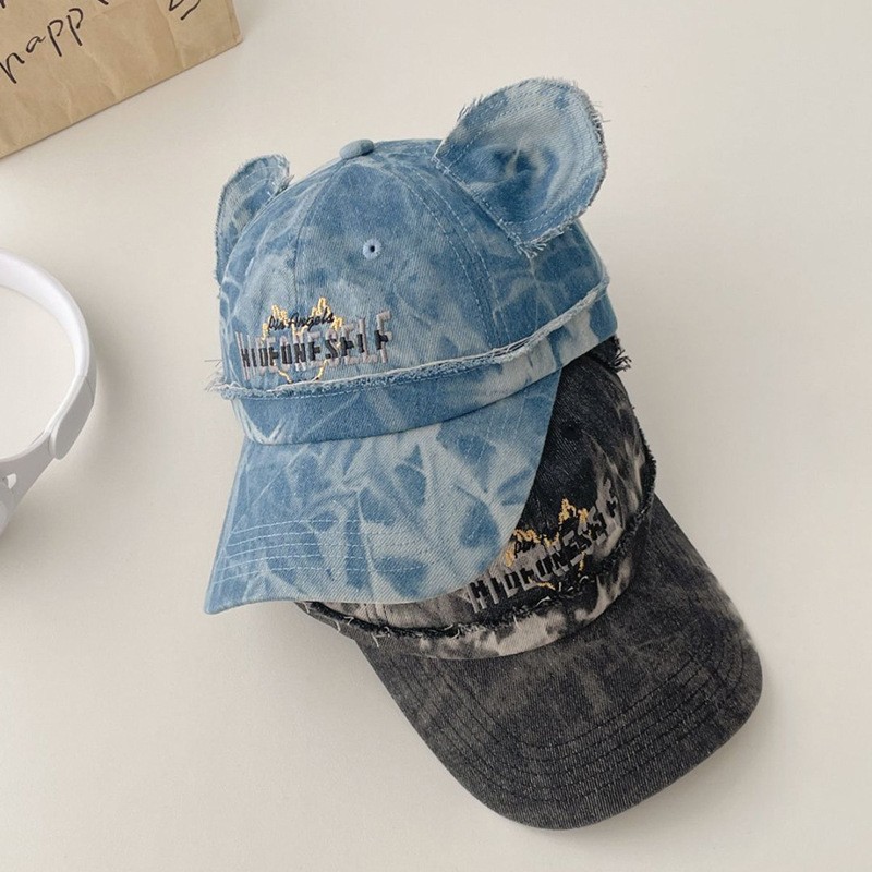 Padres e hijos hacen viejos sombreros de béisbol retro vaqueros adorables orejas de oso hip-hop callejero adultos sombreros de boca de pato marea