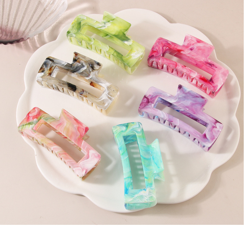 Holiday, Travel, Daily Occasion New Arrival Marble Color Rectangular Grip High-Grade Sense Niche Updo Imitation Acetic Acid Shark Clip Hair Accessories Headdress