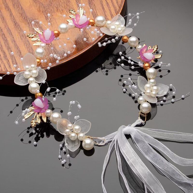金色の葉のヘッドバンド、花のブレスレット、パールのヘアバンド、花嫁の新作クラウン、ヨーロピアンスタイルのウェディングドレス、子供用ヘッドドレス、ウェディングヘッドドレス|undefined