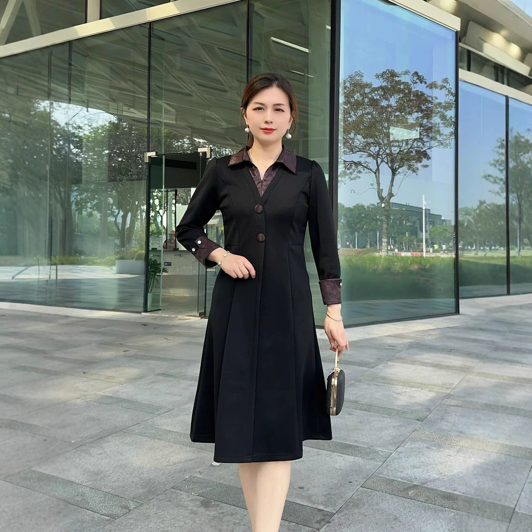 2025 новый нано мягкое камвольное шитое лацканье тонкое платье среднего возраста женское весеннее платье