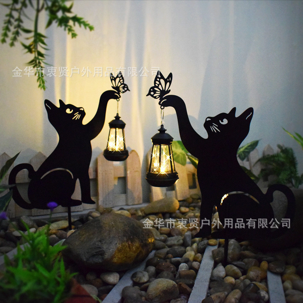 Cross-border New Cat Lantern Garden Cat Lantern Floor Insertion Outdoor Solar Garden Balcony Courtyard Decoration