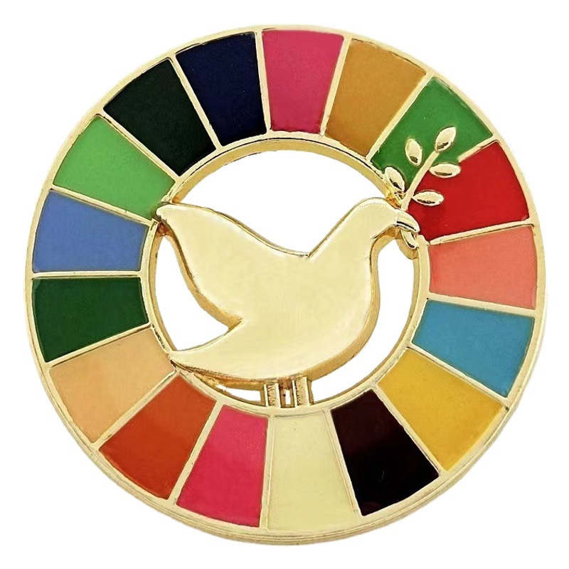 Paz DE LAS Naciones Unidas paloma broche meta del desarrollo sostenible medalla representante patrón geométrico 17 color aceite goteo collar