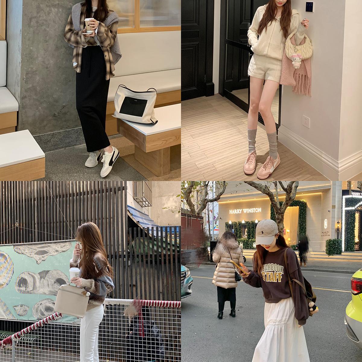 Versión de piel de vaca de la uva de la madre de altura de cuero genuino de color Miu correa de suela gruesa de zapatos de entrenamiento de mujer zapatos deportivos casuales