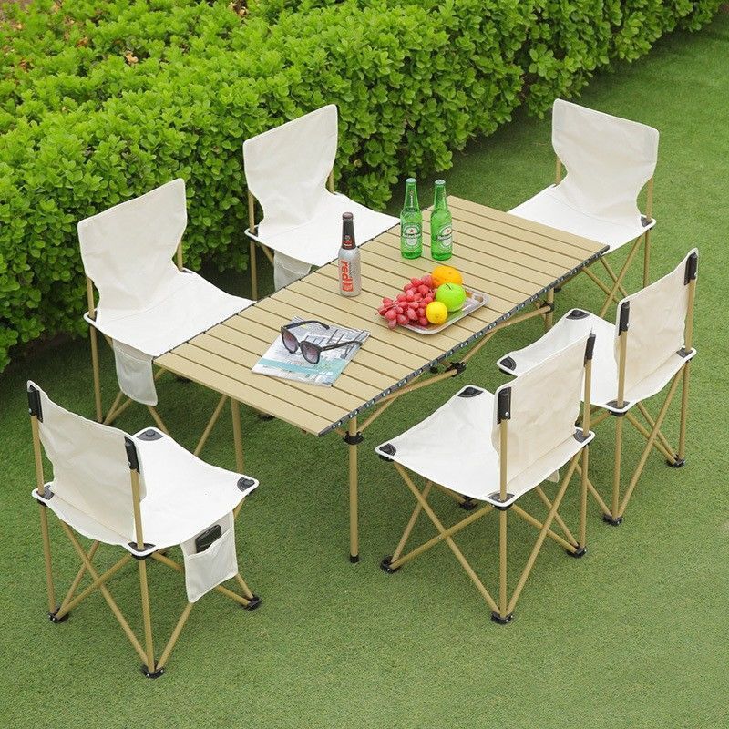 Mesa y silla plegables al aire libre, mesas de camping portátiles, mesas de rollos, mesas de escritorio, un conjunto completo de parrilla de picnic, cabina doméstica