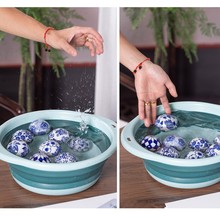 创意青花瓷 圆球水上漂浮球鱼缸泳池浮球装饰品摆件 陶瓷球6厘米