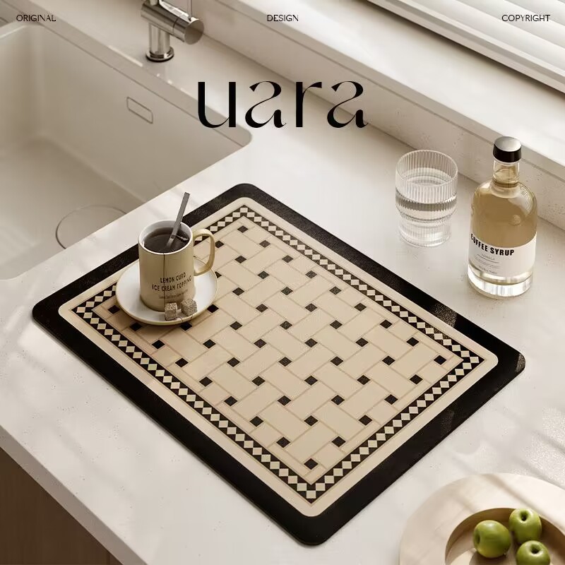 Alfombra de drenaje para cocina o baño, tejido absorbente, base antideslizante y superficie de goma suave