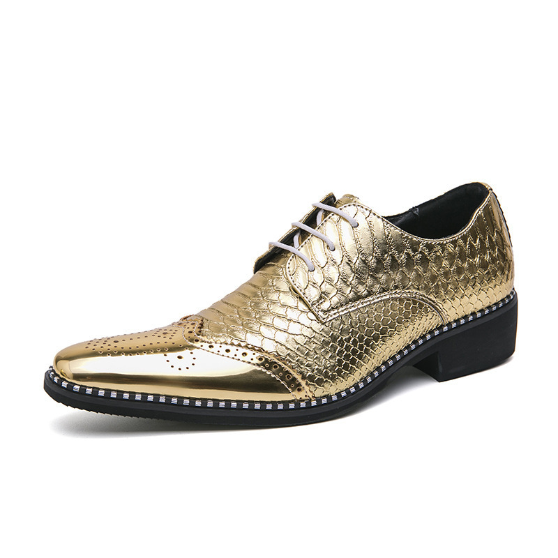 Zapatos de cuero de bloque de negocios transfronterizos de tamaño grande oro brillante, zapatos de estilo europeo y americano de tamaño grande, zapatos de derby de encaje de altura image 7