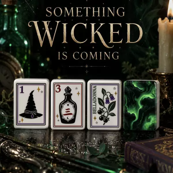 160-piece American-style acrylic mahjong tiles, Witch's Book design, unique for game nights, Halloween edition mahjong tiles