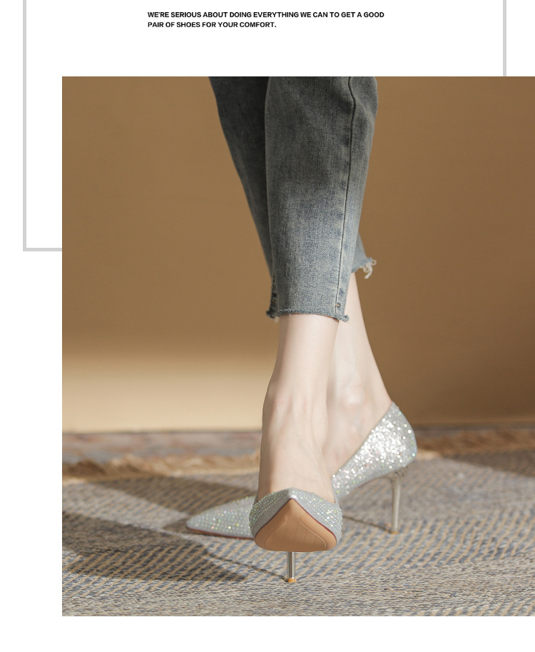 2024 New Water Diamond High Heels Women's Wedding Shoes New Versatile Bright Diamond Women's Shoes Hot Diamond Pointed Thin Heel Shoes_voghion.com