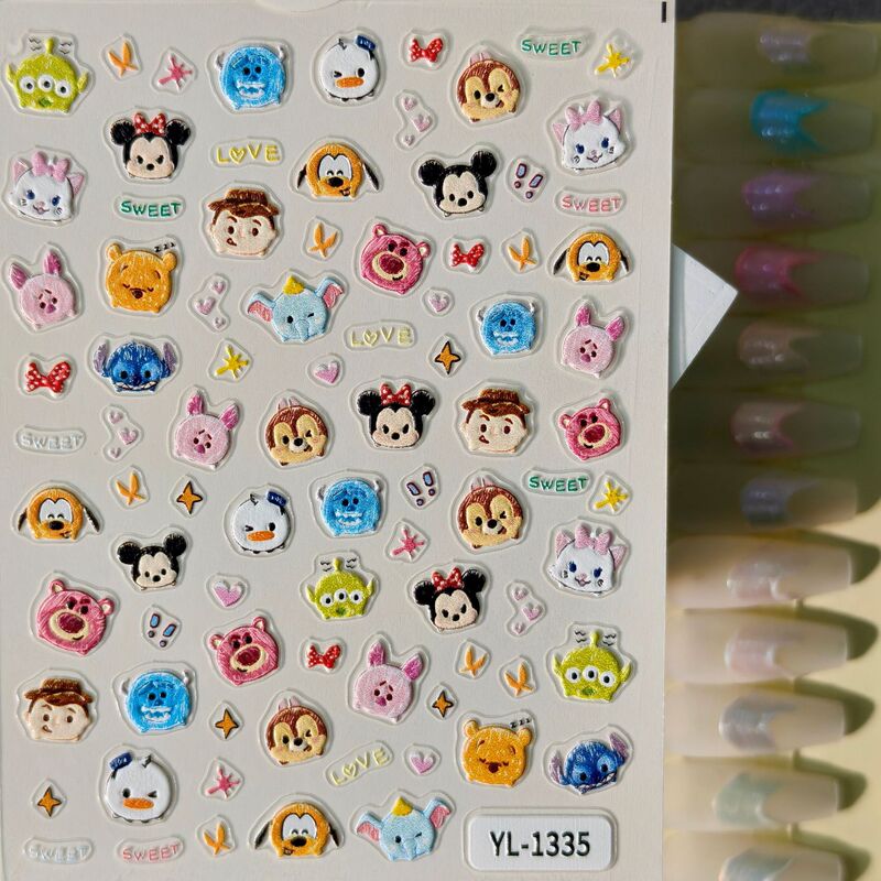 Cute Mickey Mouse Embossed Stickers in Stock, 3D Cartoon Donald Duck and Three-Eyed Alien Nail Art Stickers, Yl Model