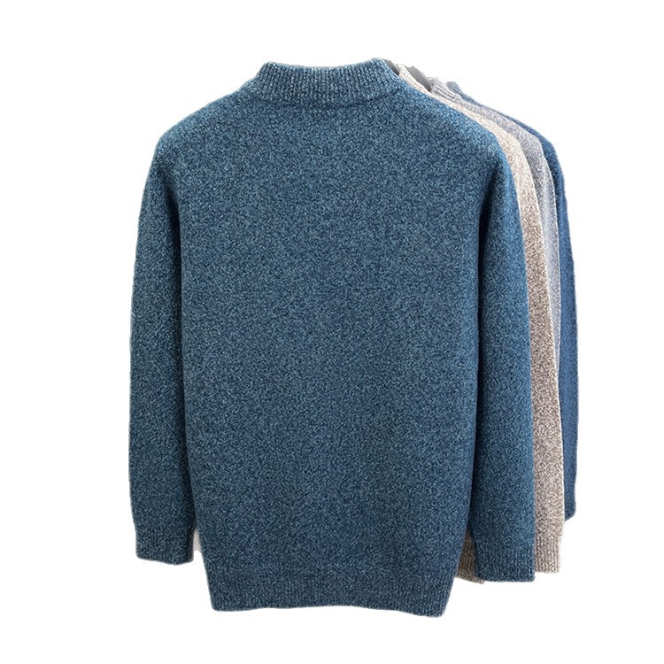 Comercio exterior lujo de alta calidad 100% suéter de oveja color sólido cuello redondo marea Jacquard hombre engrosado suéter de invierno de manga larga