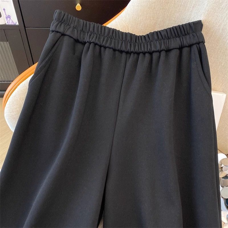 大きいサイズの人気レースパンツ春夏新作ワイドレッグパンツ小柄な人向け黒ゆったり耳付きワイドレッグ9点パンツ|undefined