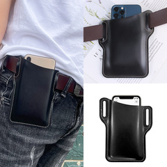 Men's leather belt-mounted phone pouch waist bag, 6-inch and 6.5-inch models—perfect for running, outdoor activities, and construction sites.