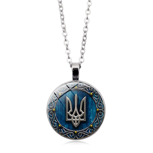 Ukrainian Flag Trident Time Gem Necklace Women's Versatile European and American Popular Pendant Retro Long Sweater Chain