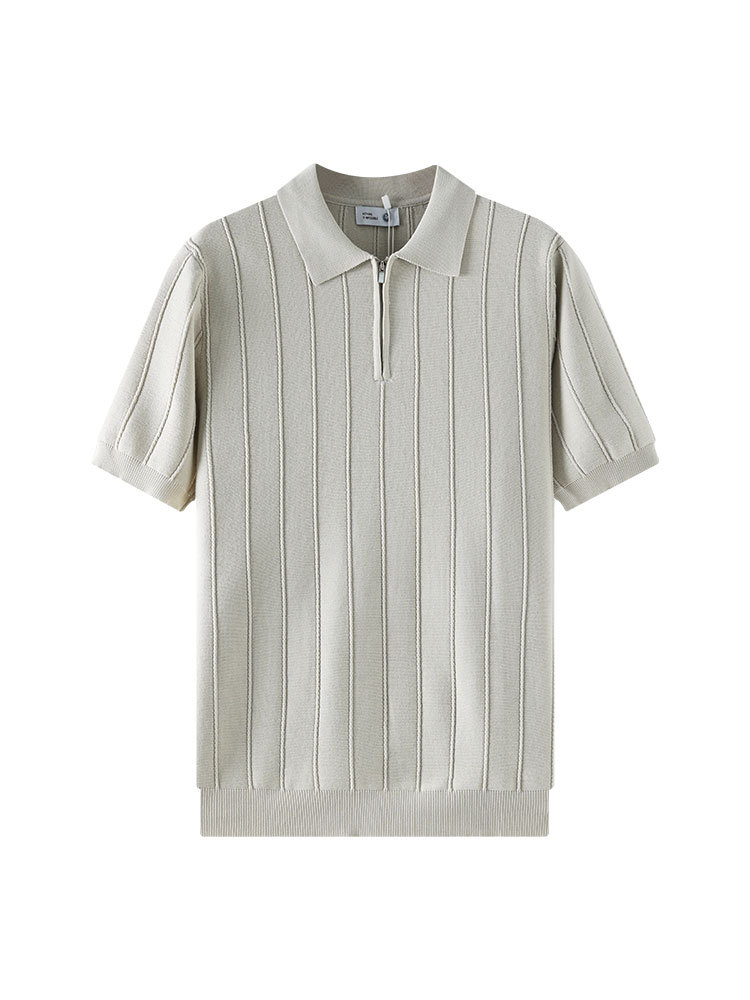 Lujo ligero de alta calidad zipper jersey polo camiseta de hombre manga corta con solapa vertical texturizada camiseta de alta calidad ropa de hombre
