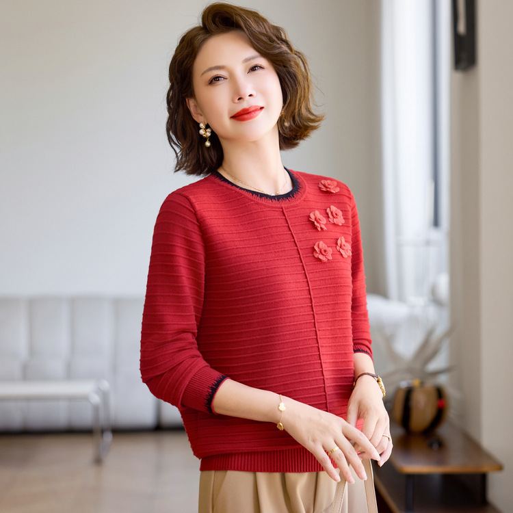 洋气妈妈秋装时尚长袖T恤上衣服2025新款中老年女装洋气打底小衫|undefined