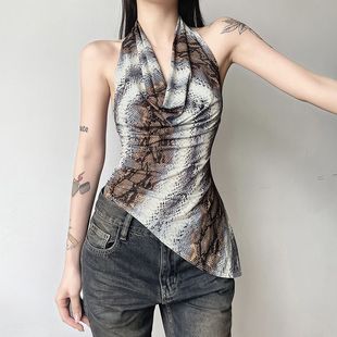 2025 and Fashionable Ins Cool Snake-Print Neck Swing-Collar Vest Women's Slimming Irregular Hot Girl Fashionable Top
