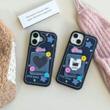 立体纽扣牛仔爱心卡包iPhone16苹果15适用13/14pro max手机壳套11