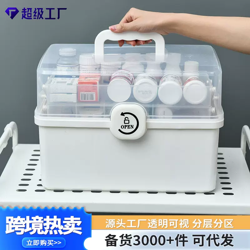 严选便携式多层锁扣急救箱手提式家用透明医药收纳盒带盖儿童药箱