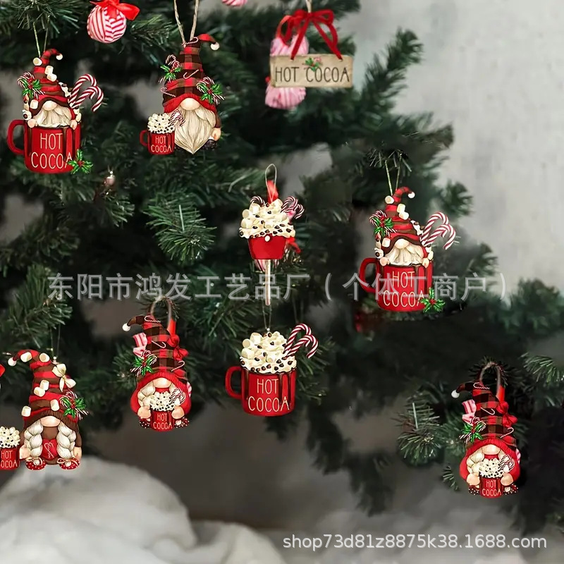 木製の小人の熱いココアの装飾品、祝日のクリスマスの装飾、季節の家の装飾の掛け物|undefined