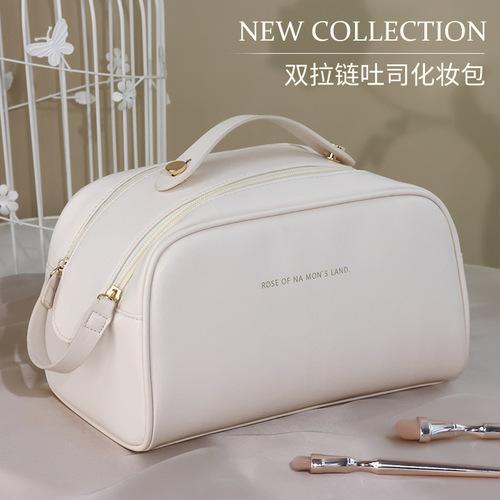 PU pillow cosmetic bag, high-looking double zipper, portable large-capacity travel supplies, toiletry storage bag wholesale