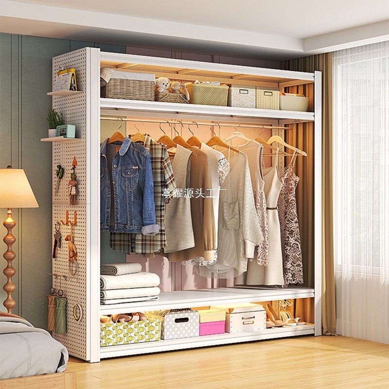 家庭用組み合わせ洋服ラック寝室レンタルルーム多層オープンワードローブ収納ラック厚みのあるスチール収納ラックワードローブ|undefined