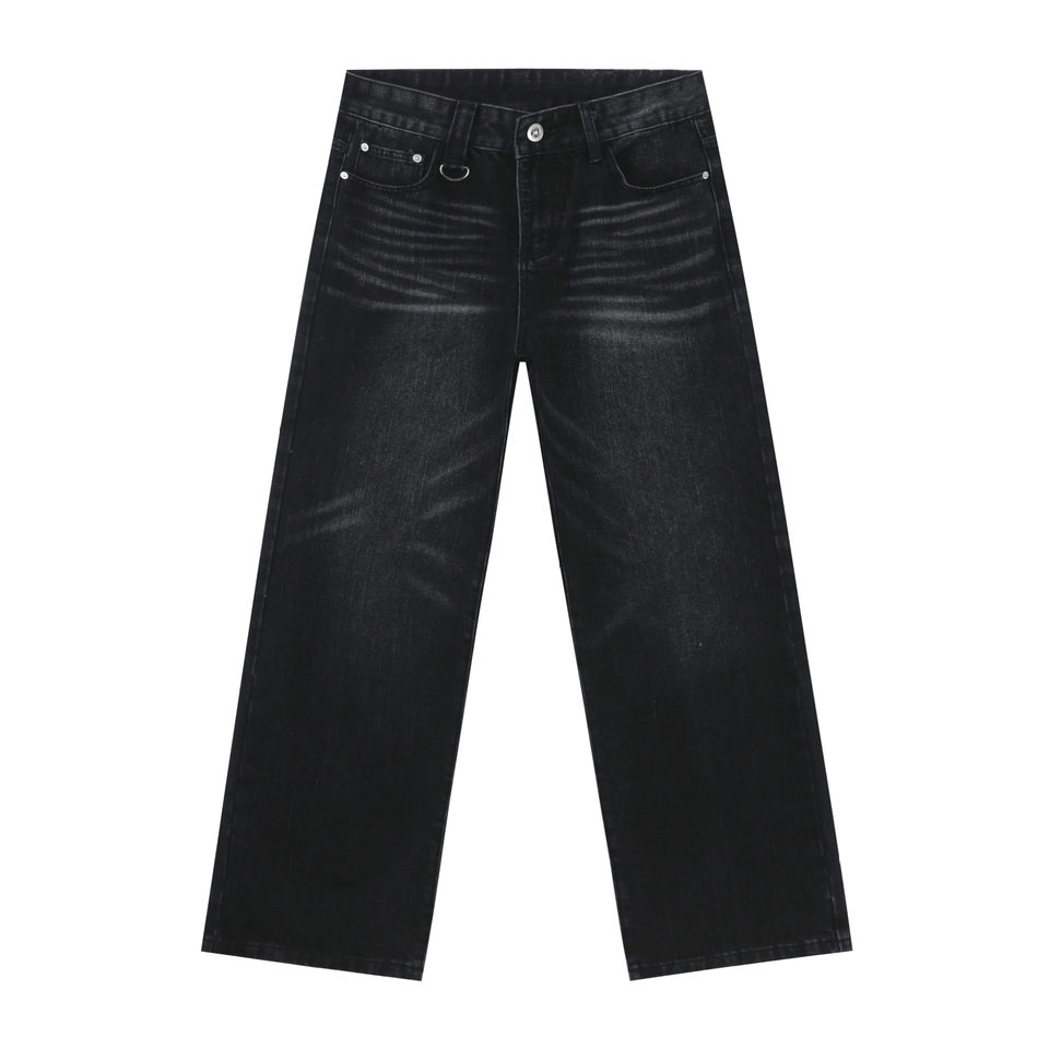 Quần jean nam ống rộng ống đứng phong cách Hàn, cạp vừa, denim cotton thoáng mát — Màu xanh lam, Đen xám