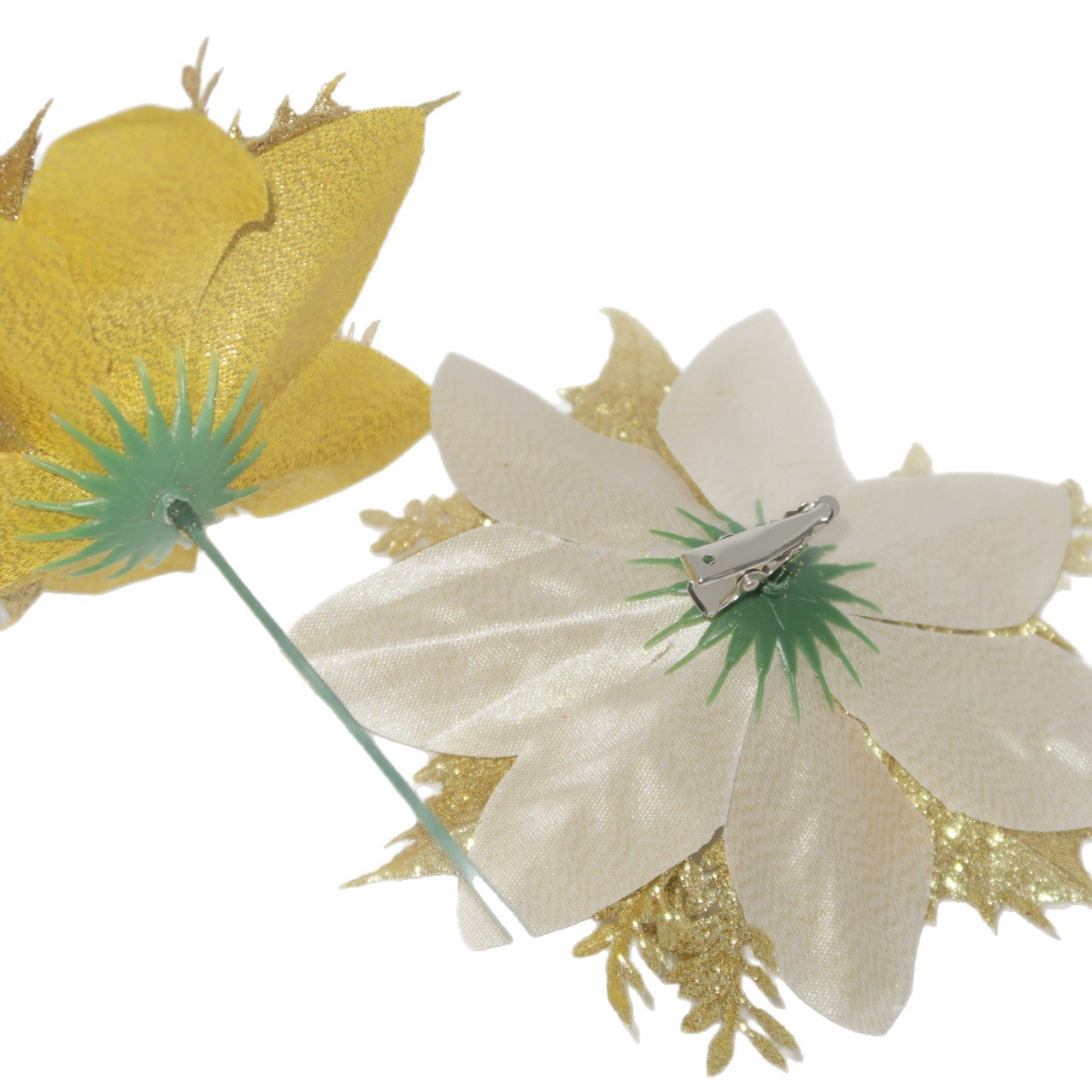 Cross-Border 14cm Christmas Flower with Clip Christmas Decoration Christmas Tree Accessories Gold Powder Plastic Flower Garland Accessories Pendant