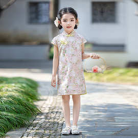 夏季童装女童无袖新款民国旗袍裙少女民族风连衣裙小女孩唐装汉服