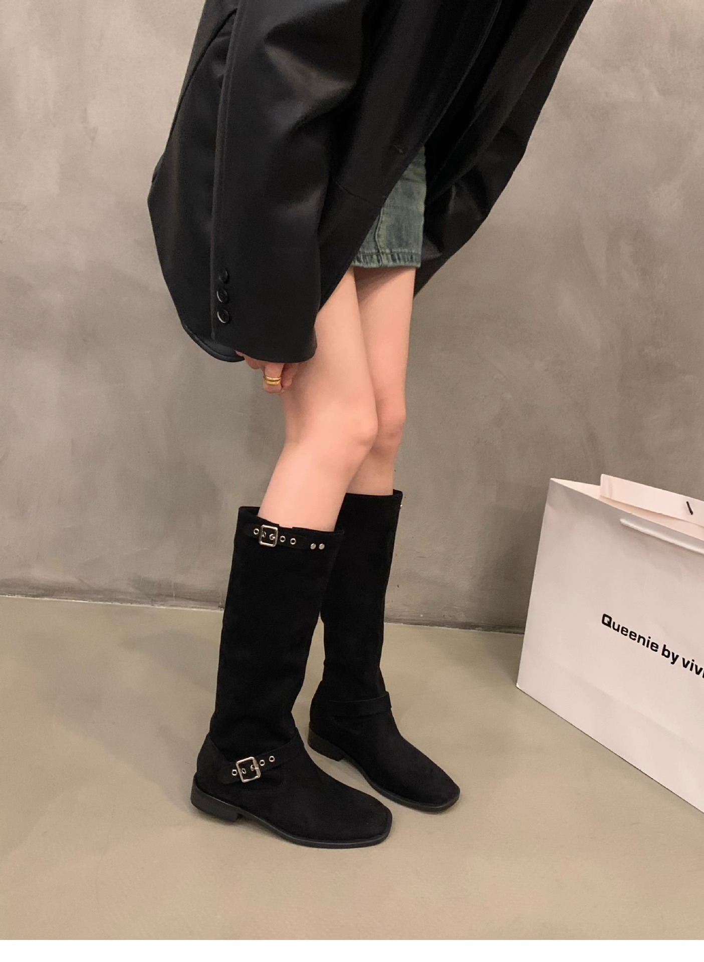 Dicker Absatz Khaki Mid Knight Damen Frühling und Herbst 2023 Neue Sommer-Wildleder-Langarmstiefel_voghion.com