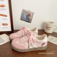 日系可爱甜美复古粉色板鞋女2025新款百搭圆头休闲运动板鞋小白鞋