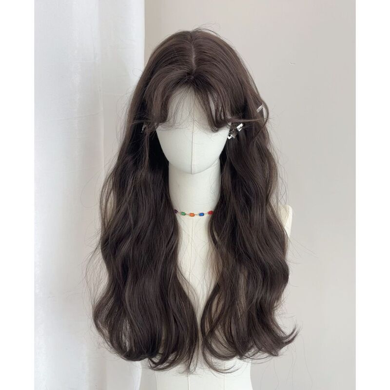 [Korean baa baa] wool curly wig women's long hair is divided into a few words bangs simulation lazy long curly hair full head cover