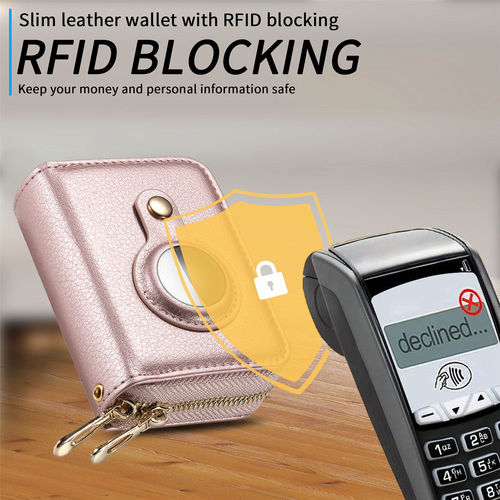 Factory Direct Supply Apple AirTag Locator Accordion Card Case RFID Dual Zipper Wallet Sleeve Carbon Fiber PU Leather