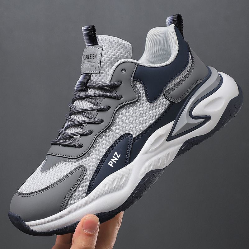 Zapatos de primavera para hombres nuevos zapatos de malla transpirables de moda para hombres con suela gruesa de zapatos de carrera casuales de moda